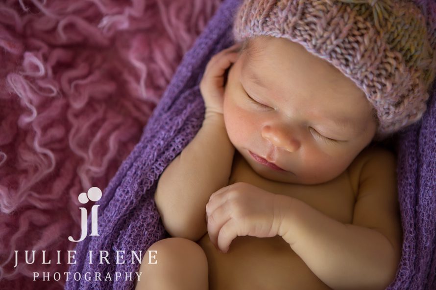 purple pink beanie newborn baby photography
