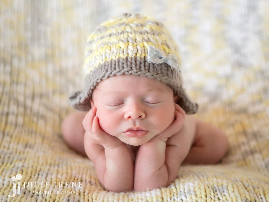 yellow gray knit newborn girl hat