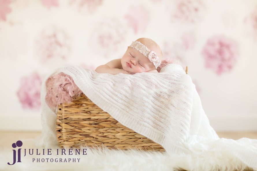 antique pink floral newborn photo basket