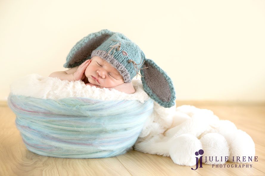 OC infant baby boy with a rabbit hat