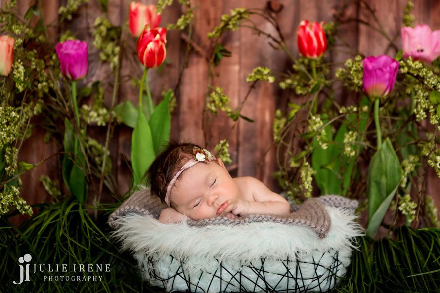 outdoor in newborn photography flowers