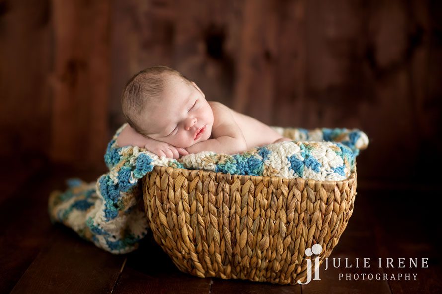 crochet blanket grandma newborn baby boy in a basket