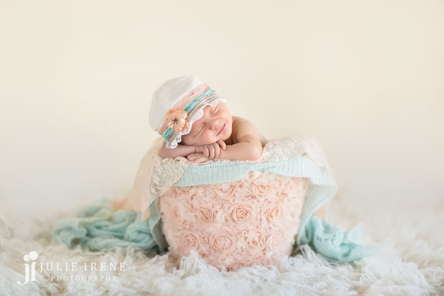 newborn baby girl floral bucket san clemente
