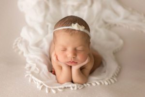 froggy baby girl with cream blanket and headband