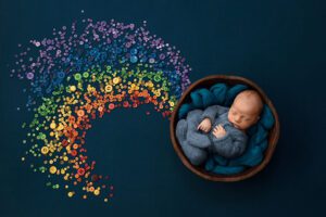 boy rainbow baby newborn photography set up