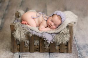 lilac and gray newborn baby portrait