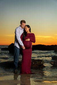 sunset couple for the pregnancy portrait shoot