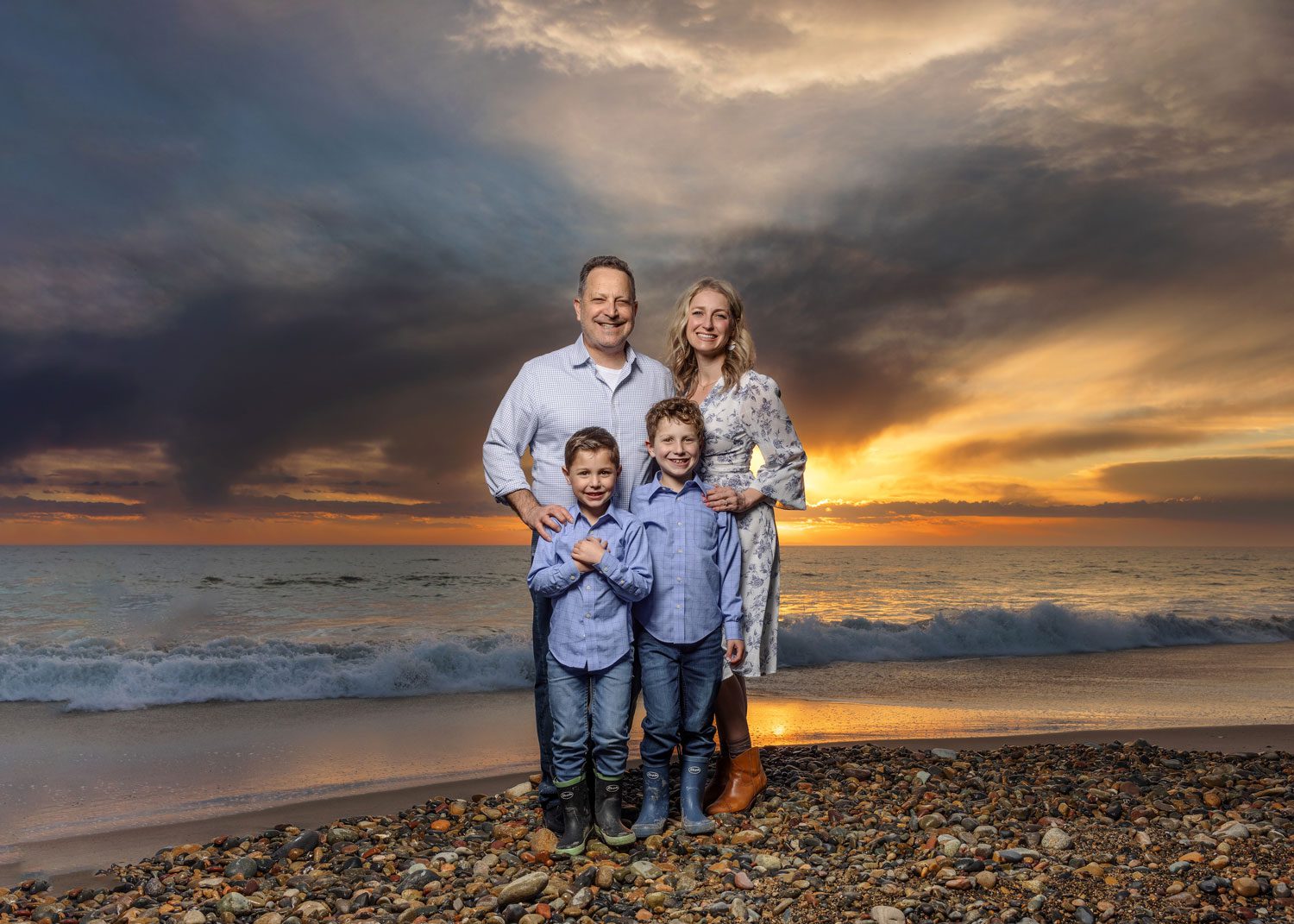 Family at the beach for sunset
