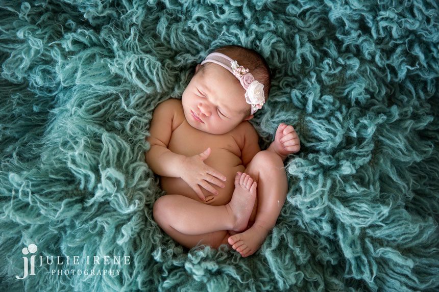 Hunter teal flokati girl newborn photo
