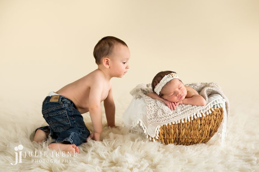 newborn baby aria with toddler brother