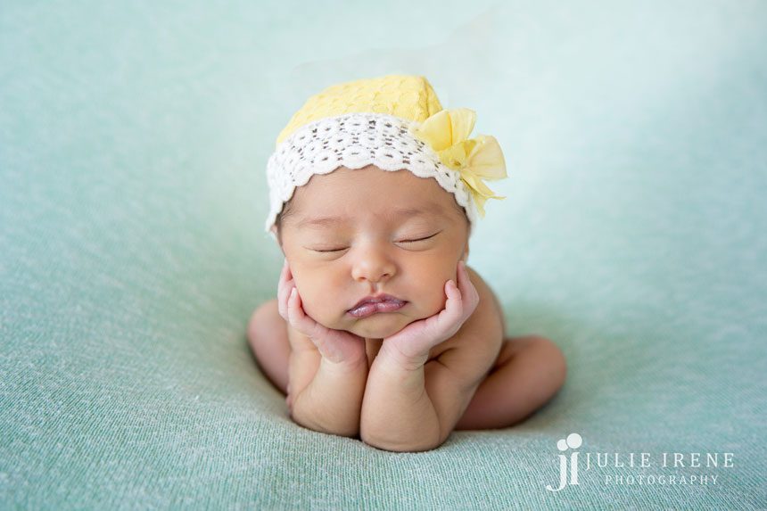 forggy pose yellow hat newborn photographer OC California