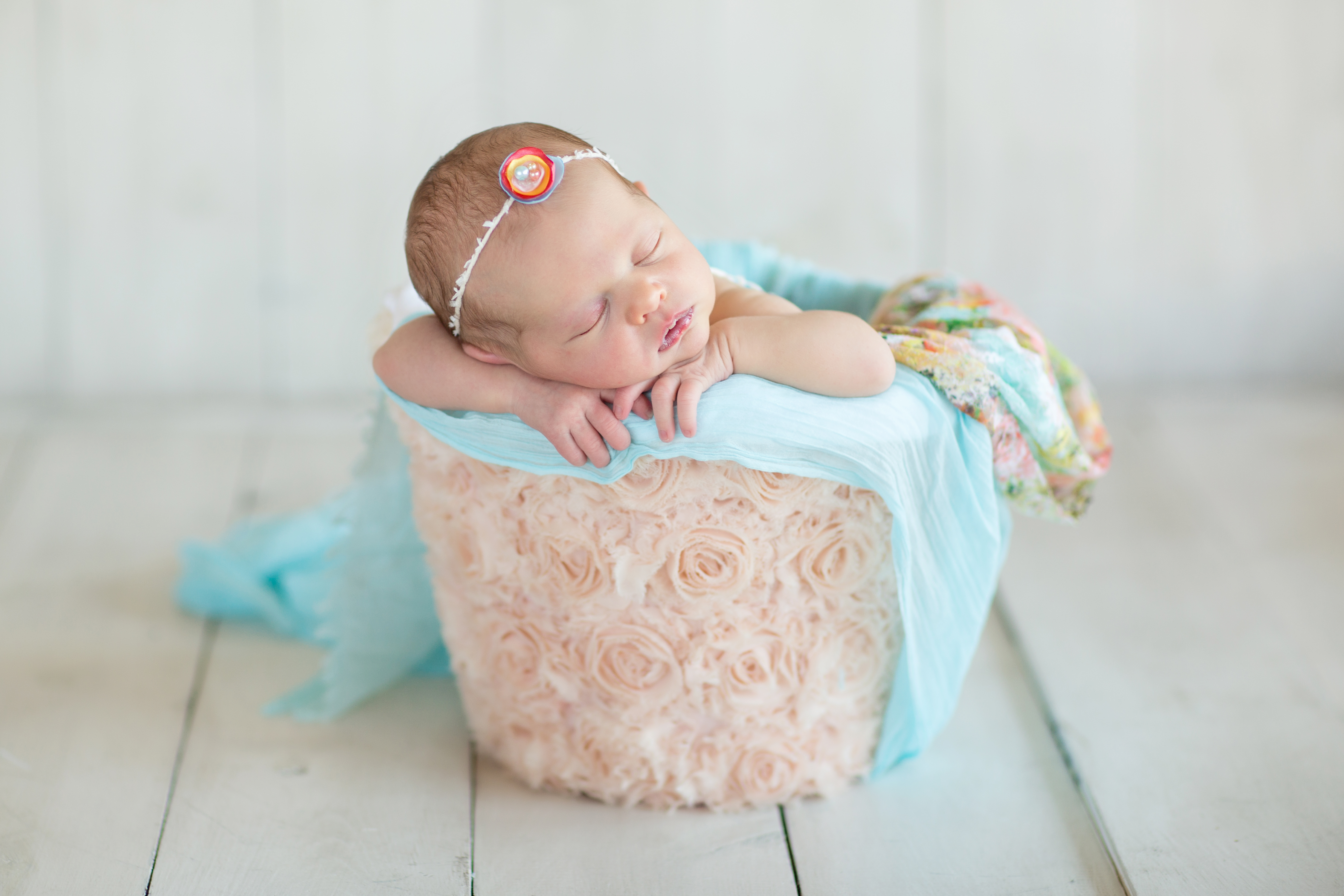 floral bucket coral teal sweet baby girl photo
