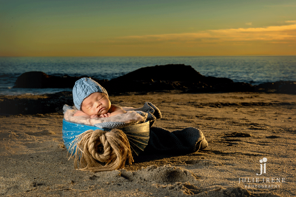 outdoor beach newborn portraits in orange county