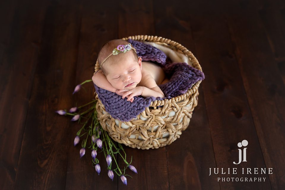 small basket purple flowers oc newborn