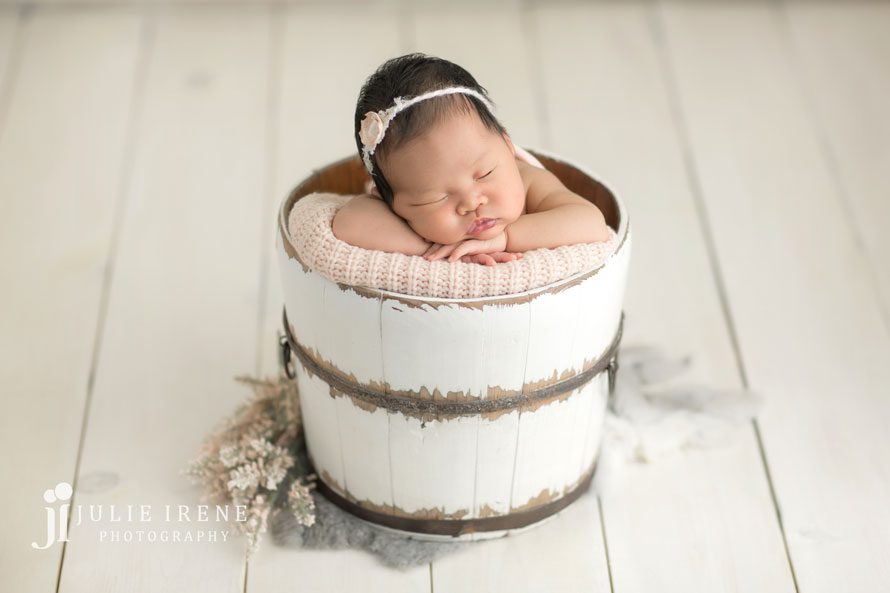 white bucket simple newborn photography