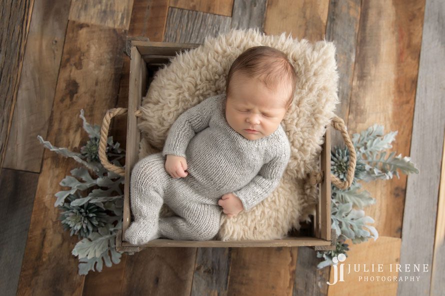 newborn box prop gray knit romper