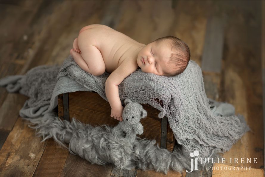 knit bear crate newborn photography